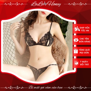 Set Bộ Đồ Lót Lọt Khe Nữ Sexy Xuyên Thấu Gồm Quần Lót Lọt Khe Xẻ Đáy Ren