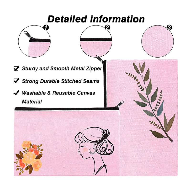 Túi Đựng Mỹ Phẩm Bằng Vải Canvas Có Khóa Kéo Nhiều Màu Sắc Xinh Xắn