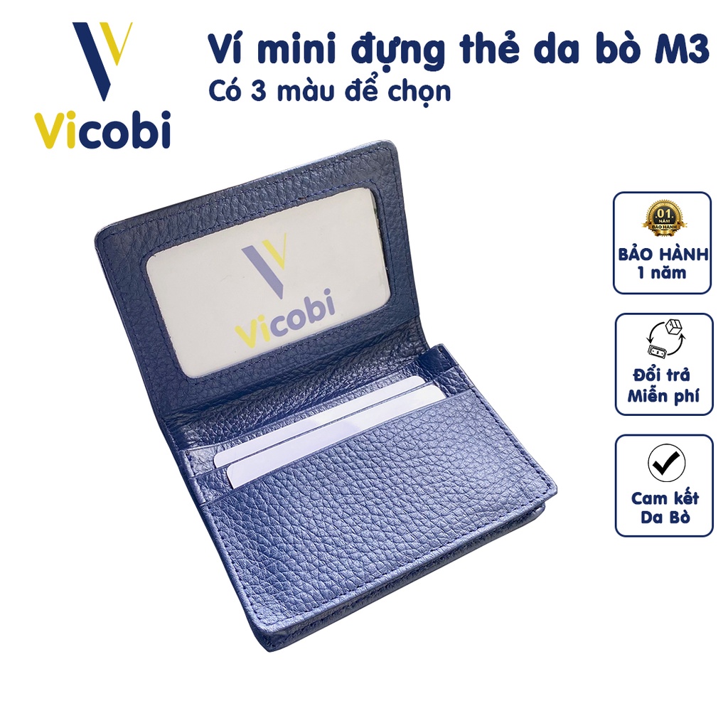 Ví Mini Da Bò Vicobi M1,Card holder nhỏ gọn bỏ túi cho nam nữ đựng thẻ ATM, tiền, GPLX cà vẹt bằng lái xe mới