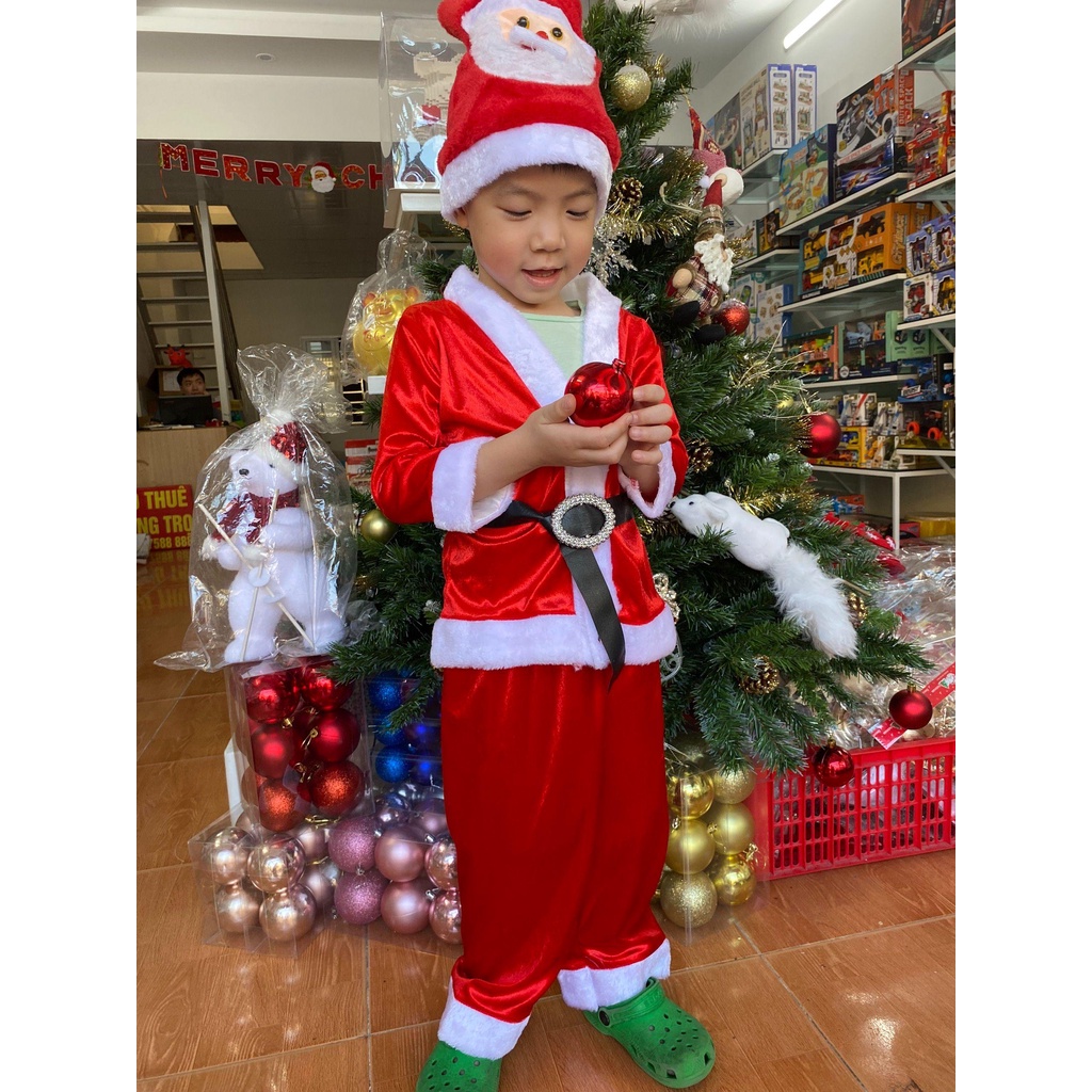 Bộ quần áo kèm đai lưng ông già noel cho bé bằng vải nhung size 1-8 ( không kèm mũ)
