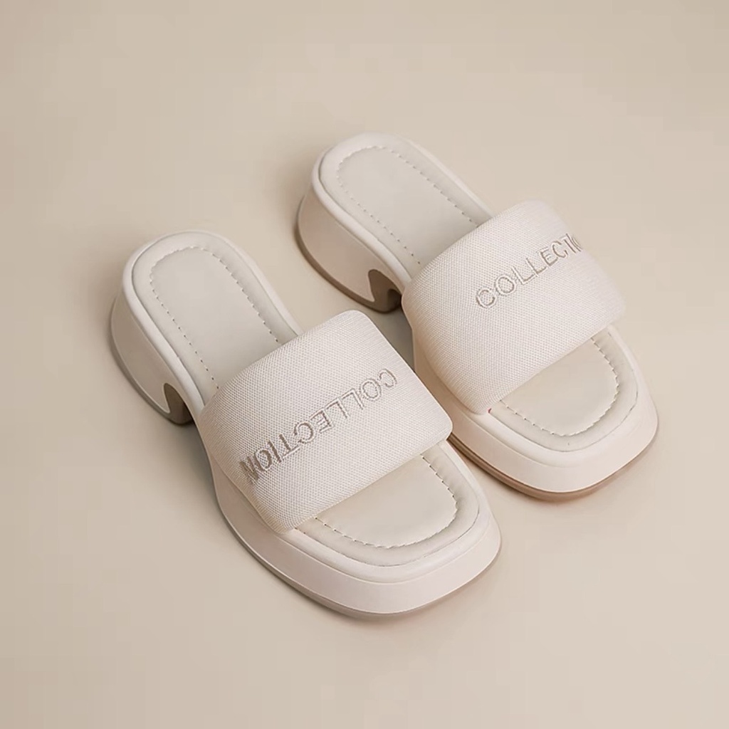 Dép Sandal. dép quai ngang nữ thêu chữ Collection đơn giản dễ phối đồ phiên bản giới hạn