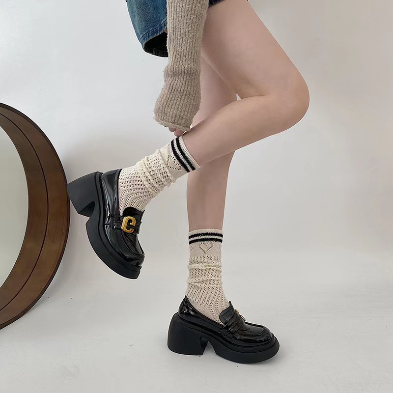 Giày Cao Gót 6.5cm Chất Liệu Da Màu Trắng / Đen Thời Trang 2022 Cho Nữ