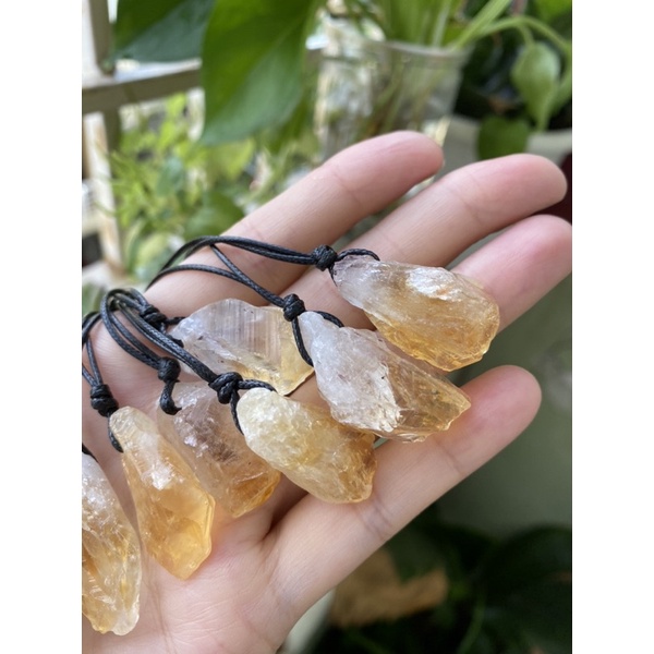 Dây chuyền đá TA vàng tự nhiên lên dây sáp có nút thắt tự điều chỉnh - NATURAL CITRINE