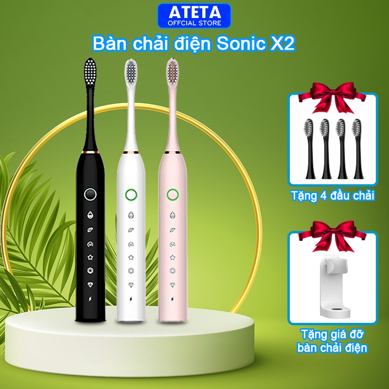 Bàn chải điện ATETA Sonic X2 máy đánh răng tự động 6 chế độ cho bé từ 7 tuổi và người lớn, BH 6 tháng đổi mới AT17