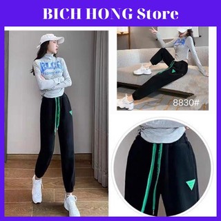 Quần thun nữ jogger ống rộng bo gấu chất thun da cá dày dặn không nhăn không xù co giãn tốt