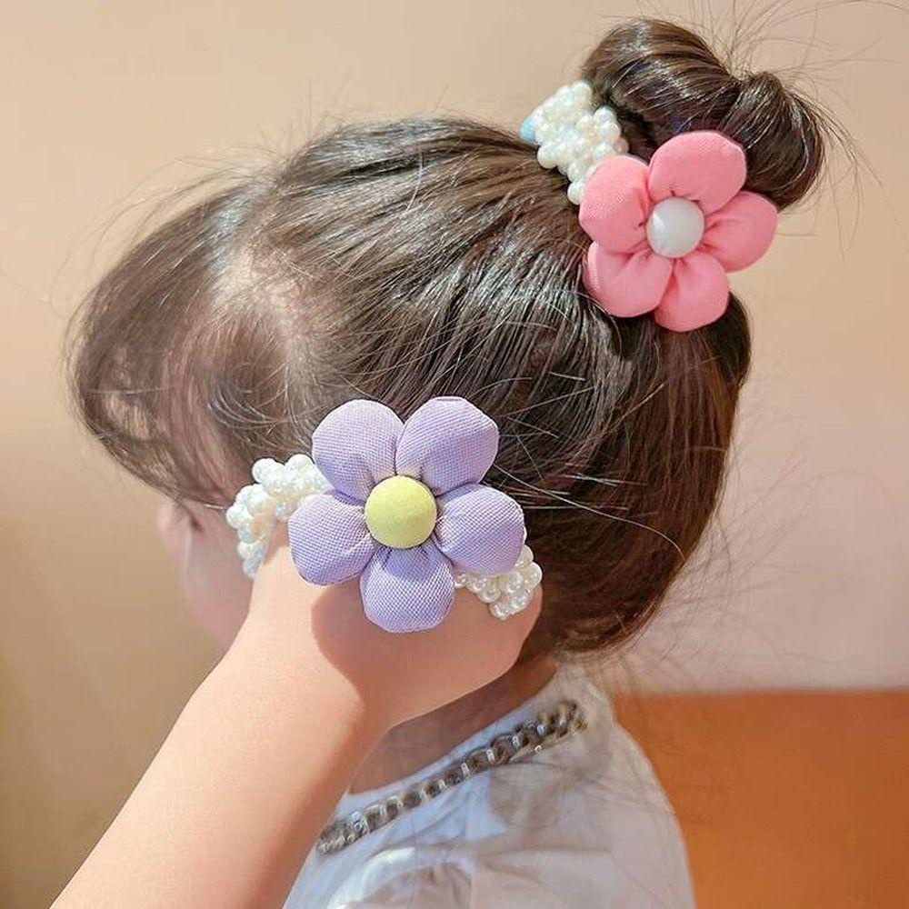 Dây Cột Tóc Đuôi Ngựa Co Giãn Đính Bóng Lông Nhỏ Đáng Yêu Cho Bé Gái