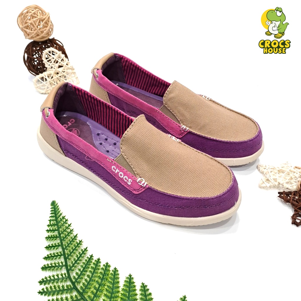 Giày crocs slip on walu canvas loafer women cao cấp, giày lười nữ crocs bằng vải kaki bền nhẹ màu đỏ - Crocs House