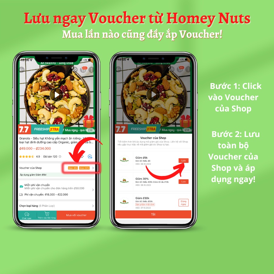 Ngũ cốc nguyên hạt, Granola không đường, không hoa quả sấy dành cho người ăn kiêng Homey Nuts