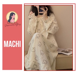 Váy ngủ dài tay - đầm ngủ mặc nhà cổ bèo họa tiết cute dễ thương, vải đũi xốp mềm mịn thoải mái không nhăn