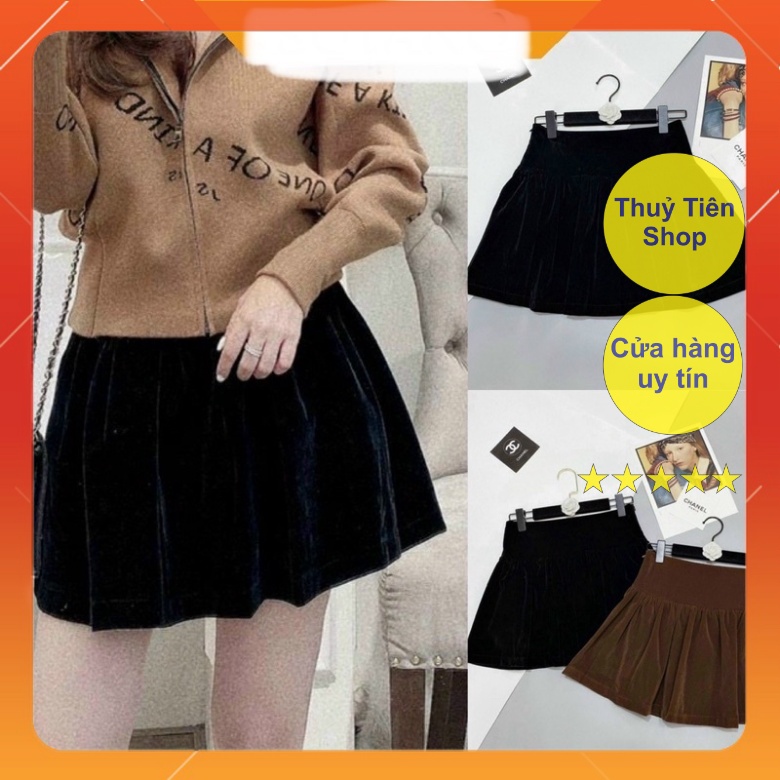 Chân váy nhung xòe kèm đai hàng Quảng Châu