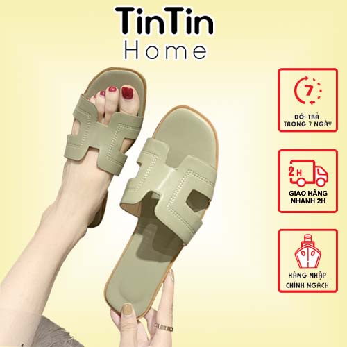 Dép lê H da trơn chất cực đẹp TINTIN DNL04