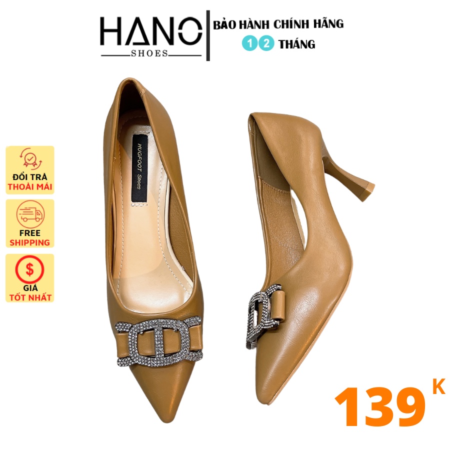 Giày Cao gót 7p Giá Rẻ Gót nhọn Nơ đá Kim loại Sang chảnh màu Nâu Tây Da mềm chuẩn xinh CG7553 VNXK