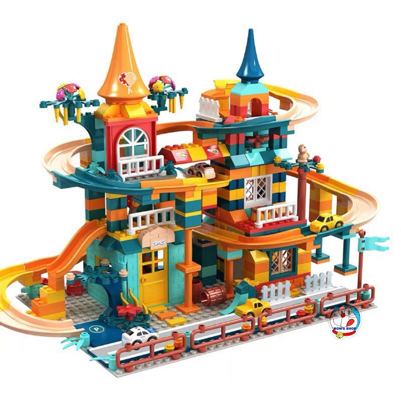 Đồ chơi lắp ghép mô hình lâu đài kết hợp đường ray ô tô gồm 512 pcs, kí hiệu J8032