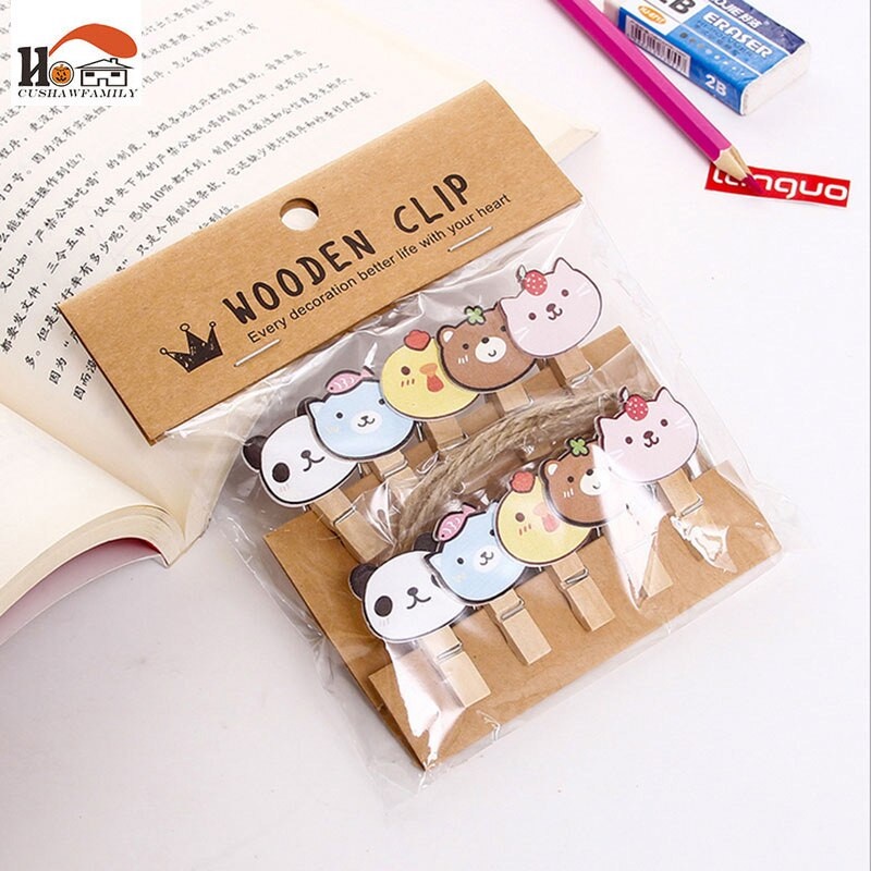 Set 10 Kẹp gỗ mini xinh xắn kèm dây treo 2m