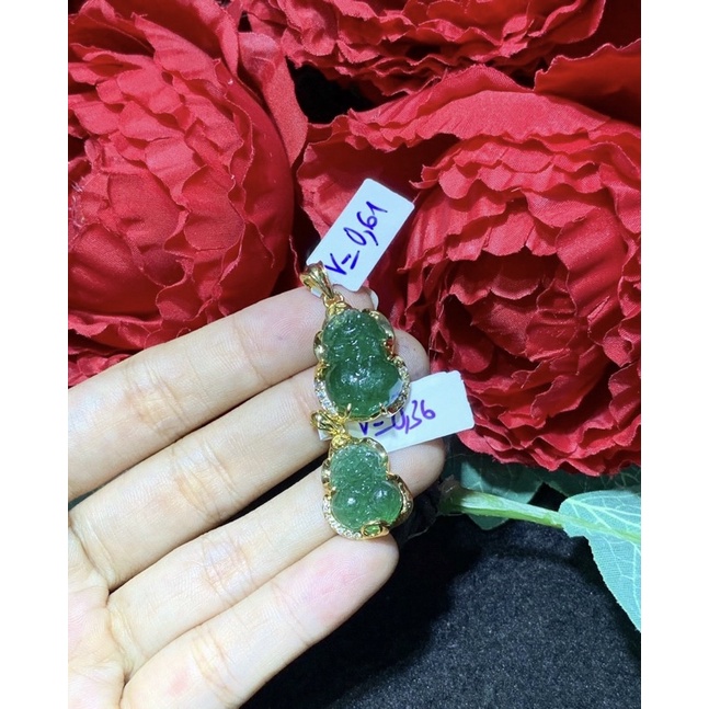 Mặt dây chuyền tỳ hưu đá rubi đá TA dâu xanh đã lên vang 10k