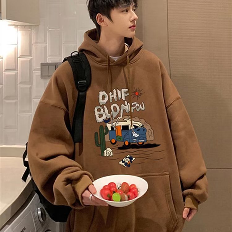 Áo hoodie Tay Dài Dáng Rộng In Chữ Tiếng Anh Đơn Giản Phong Cách Hàn Quốc Cho Nam