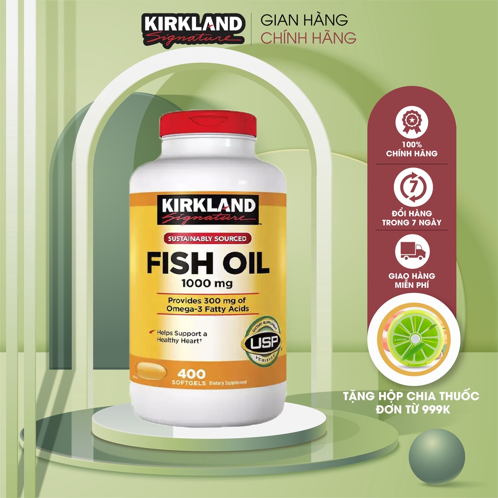 Viên uống Dầu Cá Kirkland Signature 1000 Mg 400 Viên giúp bảo vệ mắt và hỗ trợ tim mạch