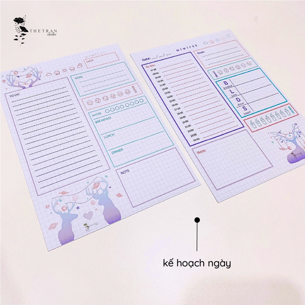 Bộ 8 tờ ghi chú kế hoạch hàng ngày tuần tháng A5 chủ đề hành tinh / planet planner / thetranstudio