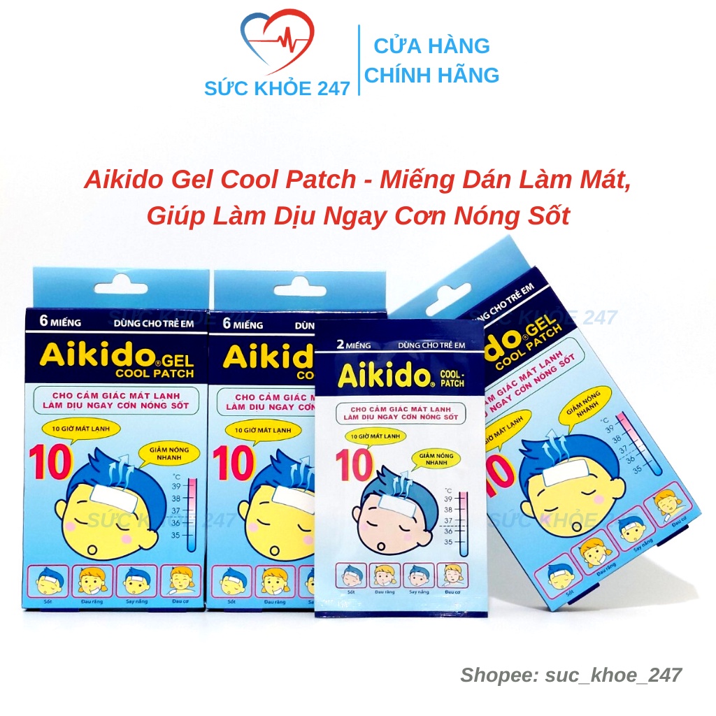 Miếng Dán Chườm Lạnh Aikido Gel Cool Patch 6 Miếng/Hộp - Aikido Cho Cảm Giác Mát Lạnh, Làm Dịu Ngay Cơn Nóng Sốt