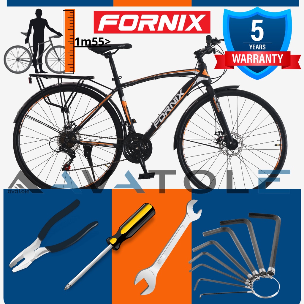 Xe đạp touring Fornix FR307, Khung sườn hợp kim thép, Bộ truyền động 21 tốc độ, Trang bị BAGA và VÈ, Màu trắng cam đen