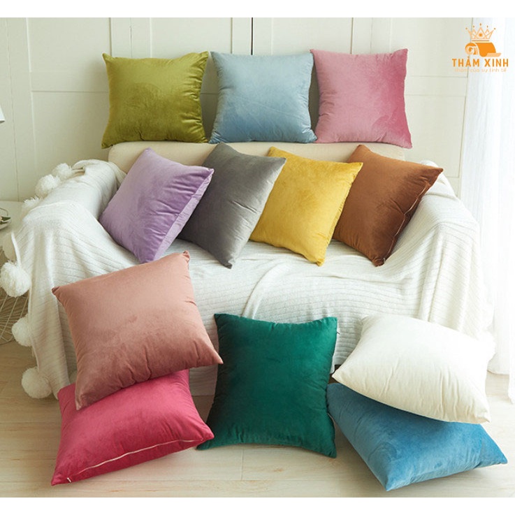 Vỏ Gối sofa gối tựa lưng chất Nhung ngắn size 45x45cm mềm mịn cao cấp phong cách Vintage - Thảm Xinh