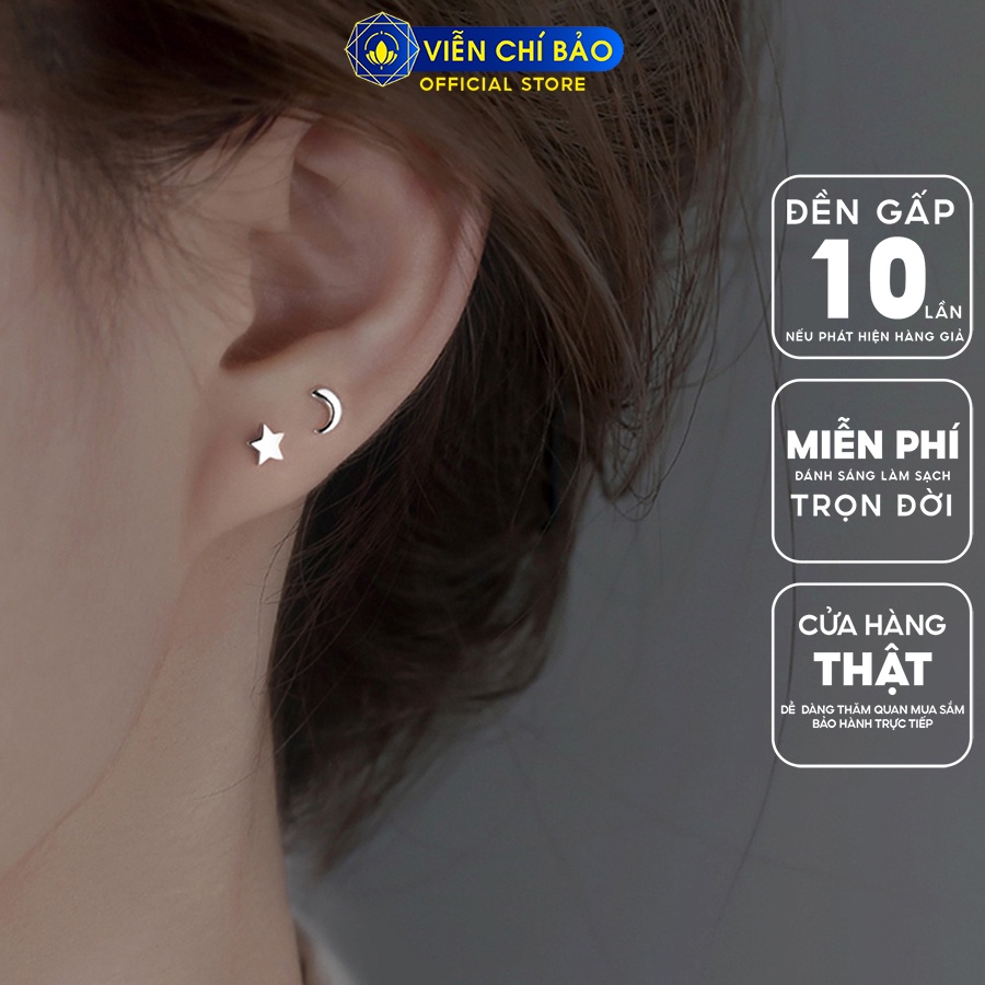 Bông tai bạc nữ hình trăng sao chất liệu bạc 925 thời trang phụ kiện trang sức Viễn Chí Bảo E079