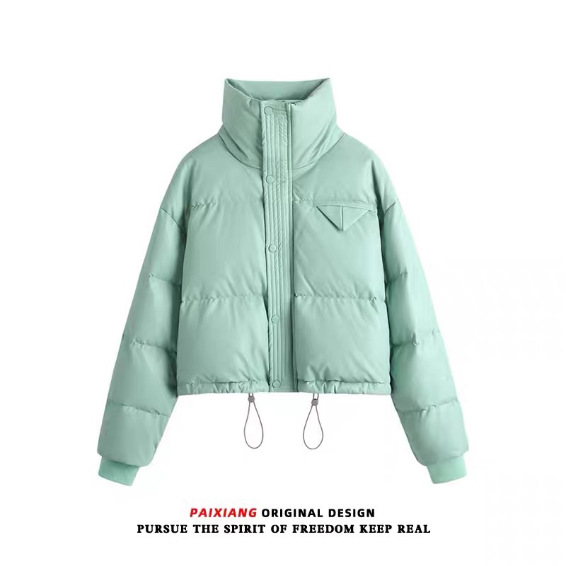 Áo phao béo dáng ngắn croptop xanh