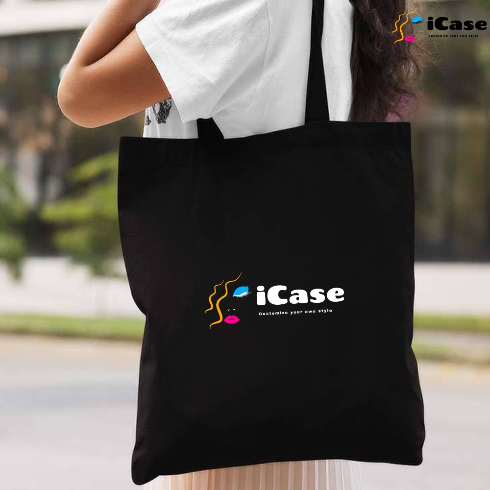 Túi vải Canvas màu đen iCase in logo theo yêu cầu kích thước 31x36cm