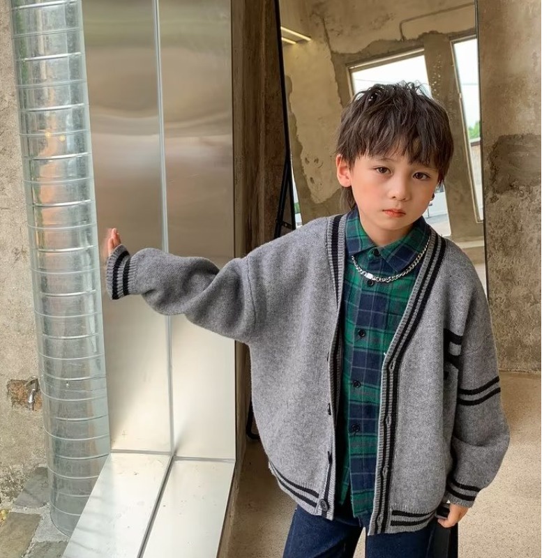 Áo Khoác Len Cardigan Dáng Rộng Thoải Mái Thời Trang Cho Bé Trai 3-15 Tuổi