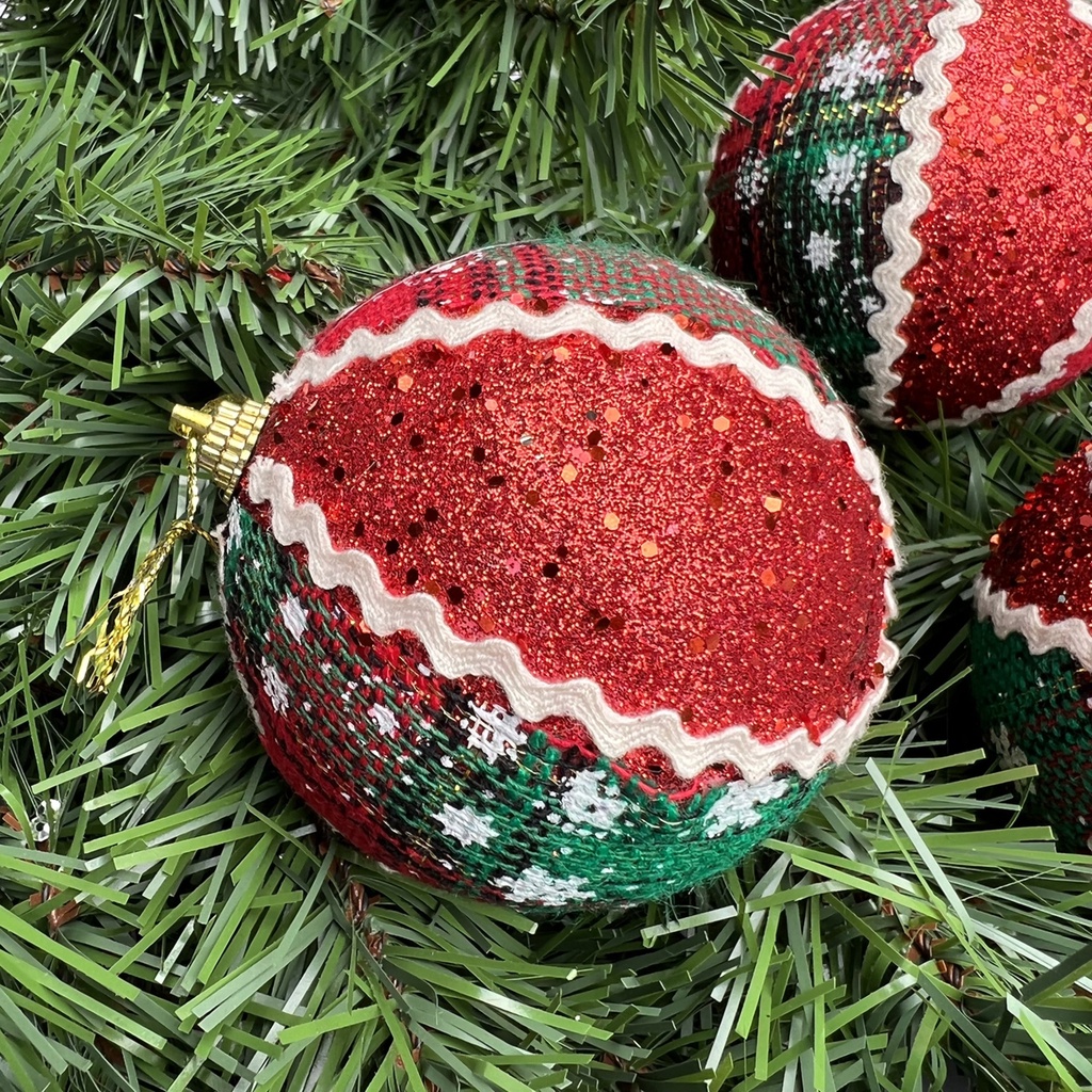 Combo 3 quả châu thổ cẩm cao cấp phủ nhũ treo cây thông Noel trang trí Giáng sinh đường kính 8cm