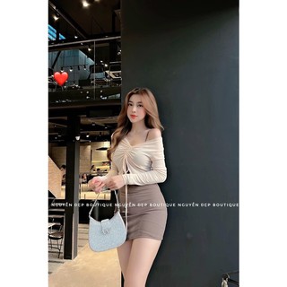 thun lụa-set đầm kèm áo rút giữa chất thun lụa mềm mát
