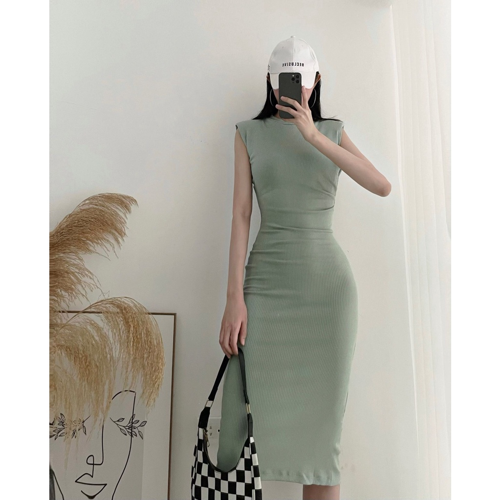 Đầm Body Tay Hến A2250 Chất Thun Tăm Mềm Mịn, Vai Độn Trendy Thời Thượng Cá Tính