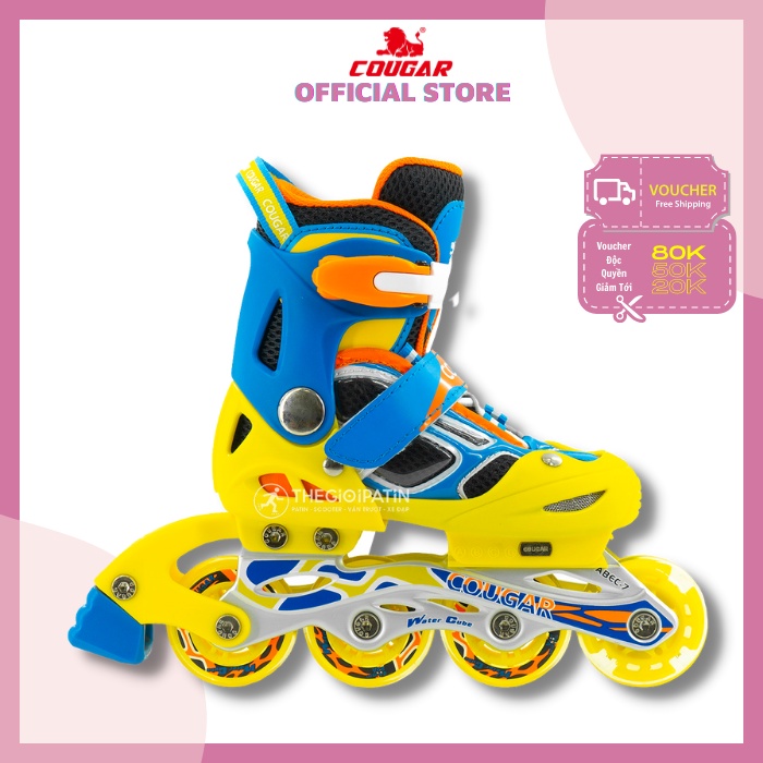 Giày Trượt Patin Trẻ Em Cougar 835LSG, Có Bánh Đèn Phát Sáng, Có Nút Chỉnh Size Tiện Lợi