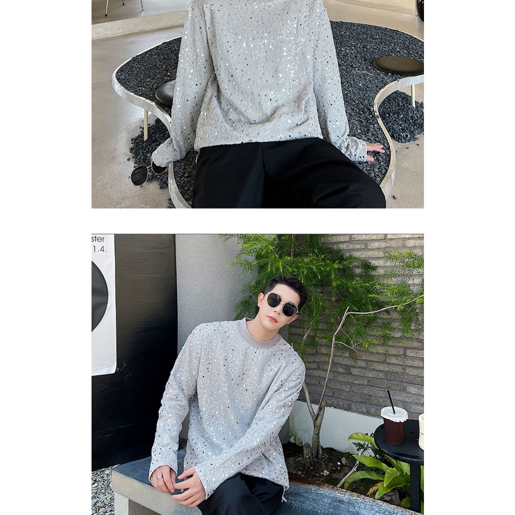 November Áo Thun Tay Dài Dáng Rộng Thêu Họa Tiết Đính Kim Sa Phong Cách Hàn Quốc Thời Trang Mùa Thu Mới Cho Nam