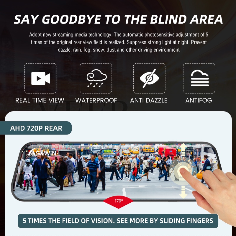 Asawin H5C 10 inch Gương chiếu hậu Camera hành trình Trước và sau Dành cho Camera DVR ô tô Ống kính kép Toàn màn hình IPS cảm ứng Chế độ đỗ xe 24 giờ | BigBuy360 - bigbuy360.vn