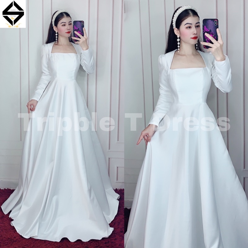 Đầm cưới đi bàn nhẹ nhàng TRIPBLE T DRESS chất phi taffeta - size S/M/L -MS194Y