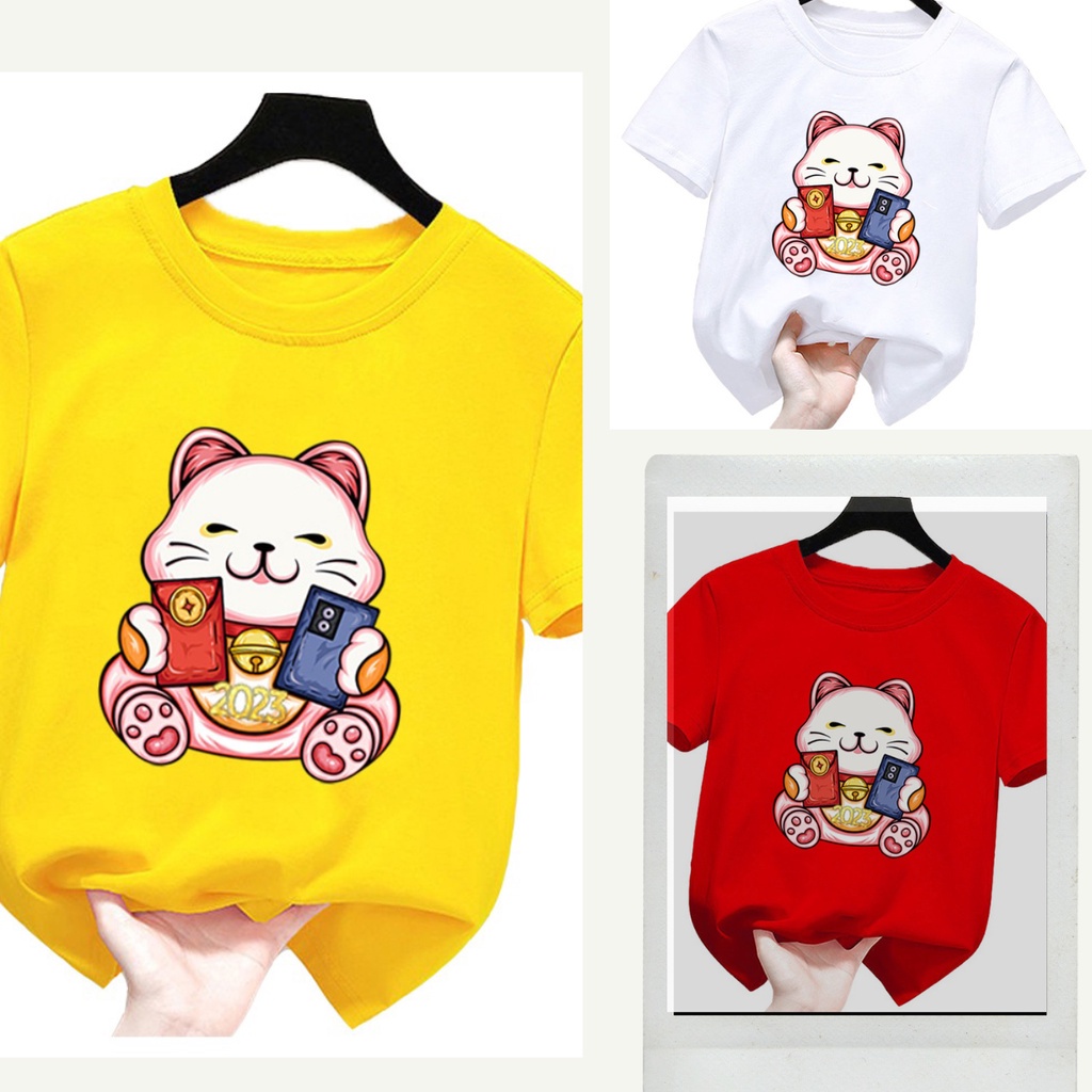 ÁO THUN TẾT 2023 MÈO Và Sen UNISEX PHÔNG TRẮNG TAY NGẮN NAM NỮ GIA ĐÌNH CẶP ĐÔI SIZE TRẺ EM BÉ TRAI GÁI