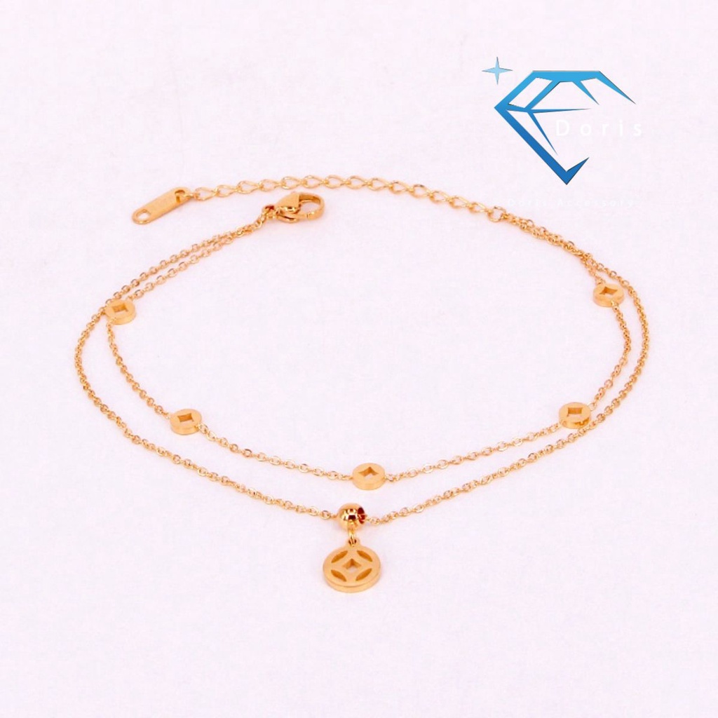 Lắc chân nữ Doris titan bốn đồng xu thời trang Gold O1-206