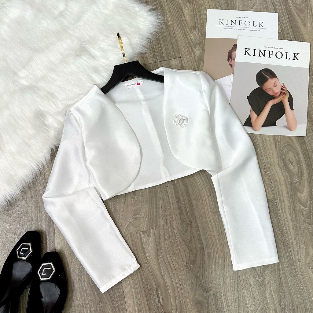 Vest Croptop Nữ , Áo Khoác Blazer Nữ Dài Tay Bigsize Kèm Tag Chanel Chất Tafta 2 Lớp Kèm Độn Vai Cho Người Mập 50.90kg