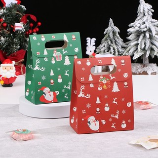 Túi giấy kraf quà tặng đựng bánh kẹo noel, giáng sinh nắp gập - Tặng kèm stick noel dán miệng túi