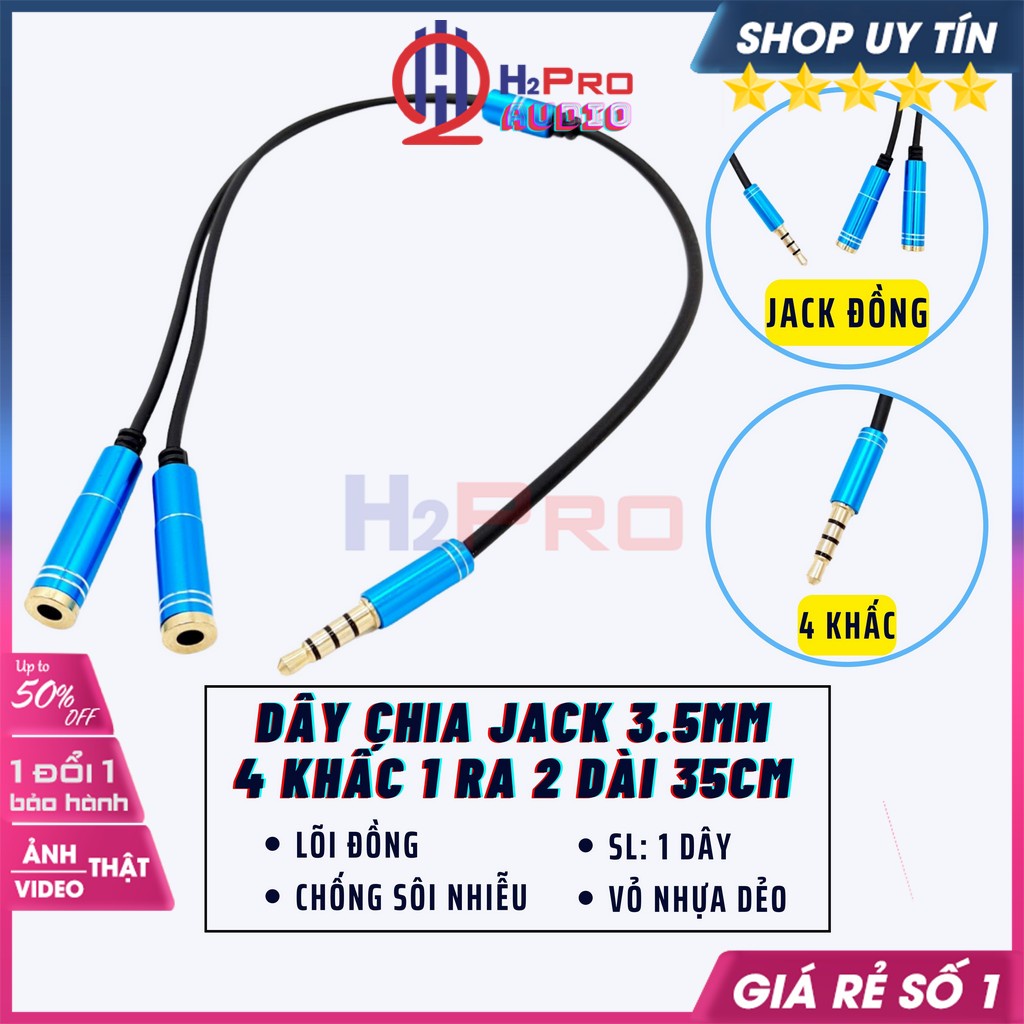 Dây Chia Jack Tai Nghe 4 Khấc 1 Ra 2 Dài 35Cm - Chia Rắc Tai Nghe 3,5Mm Dương Ra 2 Đầu 3,5Mm Âm 4 Khấc-H2Pro Tech
