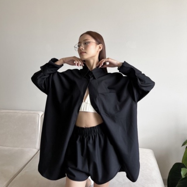COMMON SENSE - Quần áo sơ mi unisex oversized màu đen