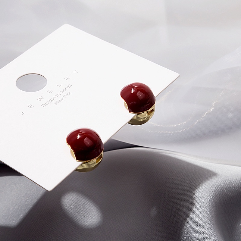 Bông Tai Hai Mặt Hình Tròn Đính Hạt Đậu Đỏ Phong Cách Đơn Giản Thời Trang 2022 Dành Cho Nữ