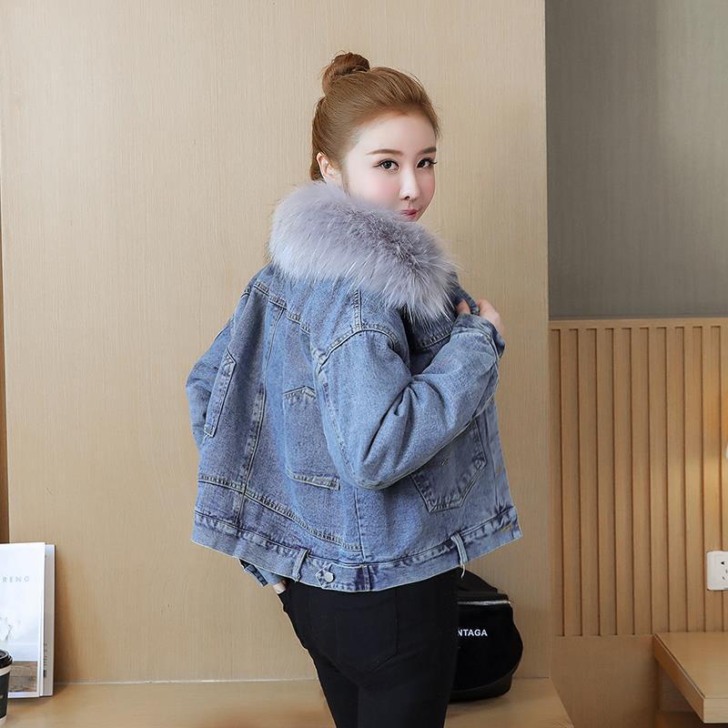 Áo Khoác Denim Cotton Lót Lông Cừu Dày Dặn Phong Cách Mới 2022
