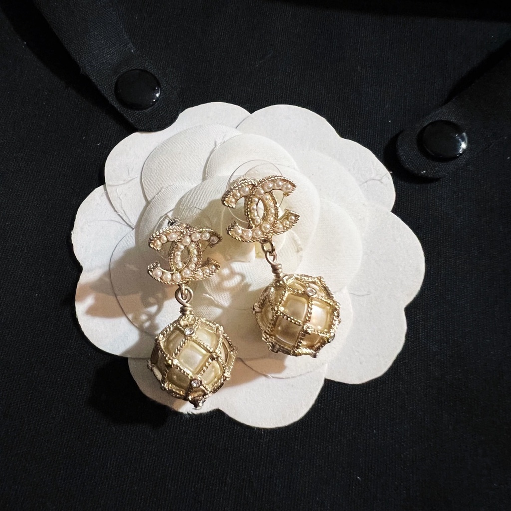 Bông Tai Mạ Bạc 925 Hình Chữ C Đính Ngọc Trai Thời Trang