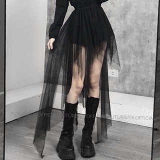 Chân váy lưới vạt nhọn đuôi dài lưng chun sang chảnh