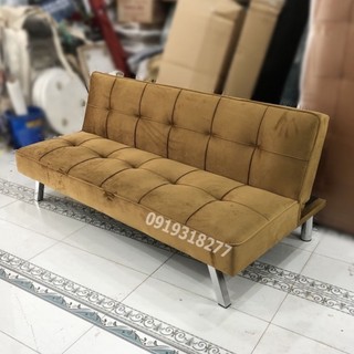 Ghế Sofa Bed Vải Nhung Nâu Chân Inox - Sô Pha Giường Gấp Gọn 3 Chức Năng Nệm Lò Xo Chuẩn Serta