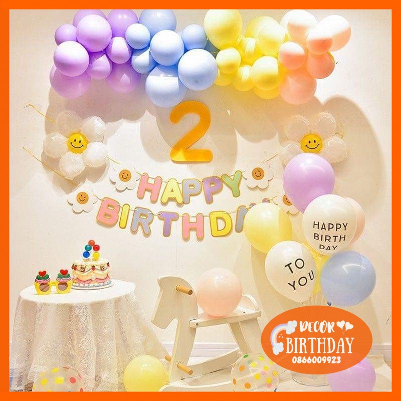 Set Sinh Nhật Hàn Quốc Cho Bé, Phụ Kiện Trang Trí Hàn Quốc Nhiều Màu Đẹp, Dễ Trang Trí Tặng Kèm Đồ Bơm Băng Dính Bóng