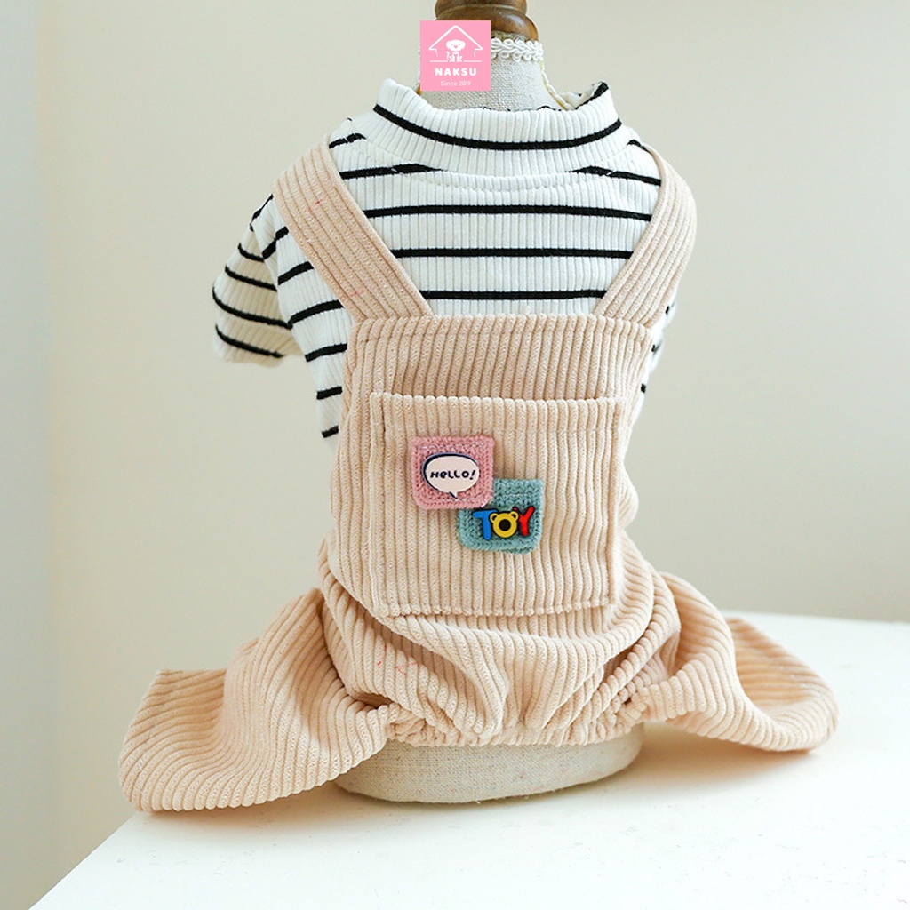 Quần Áo Thu Đông Cho Chó Mèo, Áo Ấm Mùa Đông Cho Chó, Bộ Jump Nhung Tăm Sọc Ngang Naksu