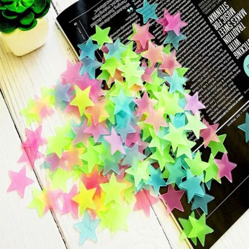 Set Ngôi Sao Dạ Quang , Hình Trái Tim Dạ Quang ,  Mặt Cười , Cây Nấm , Ông Trăng Dạ Quang Trang Trí Phòng Ngủ